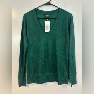 NWT David Lerner/Evereve Green Leopard Print Pullover V-neck Knit Blouse Small
